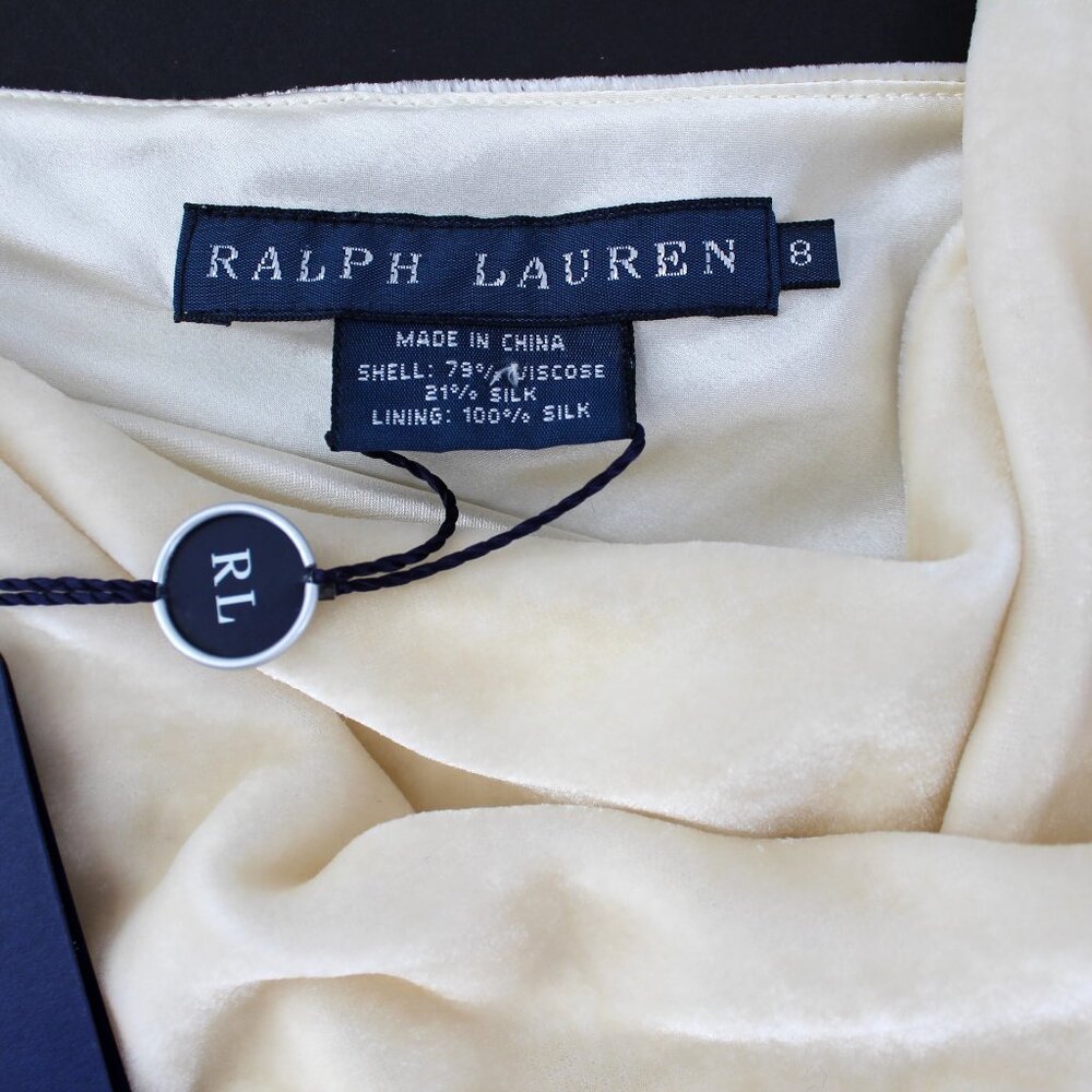 RALPH LAUREN Ivory Silk Velvet Bias Cowl Off Shoulder Draped Scarf Top NWT SZ 8 - Picture 6 of 11